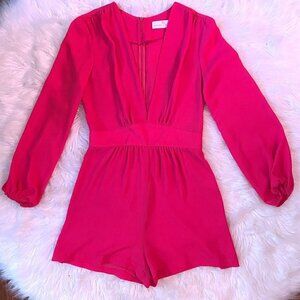 Amanda Uprichard x REVOLVE Hot Pink Long Sleeve Wrap Top Jumpsuit ROMPER XS